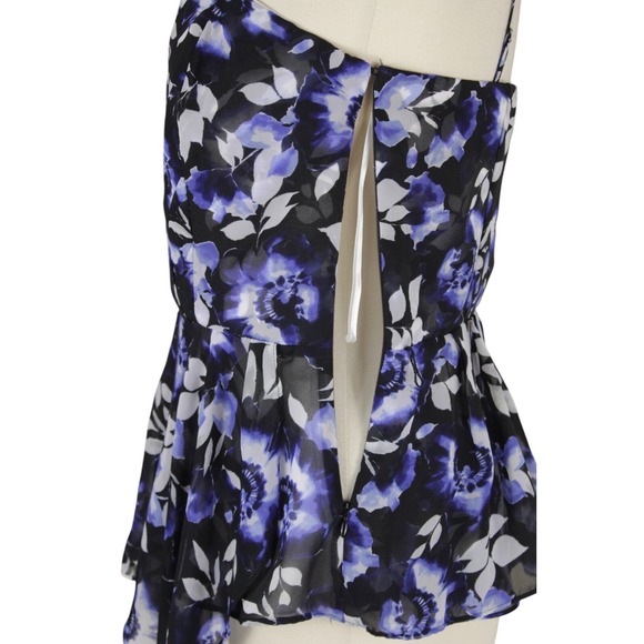 White House Black Market Corset Bustier Blouse size 10 Blue Floral Boning Pleats - Picture 7 of 16